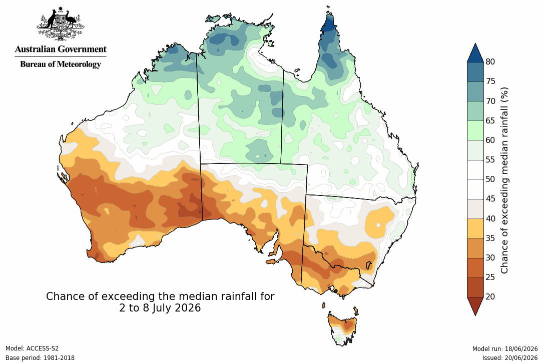 BoM Potential rain from 2 to 8 Jul