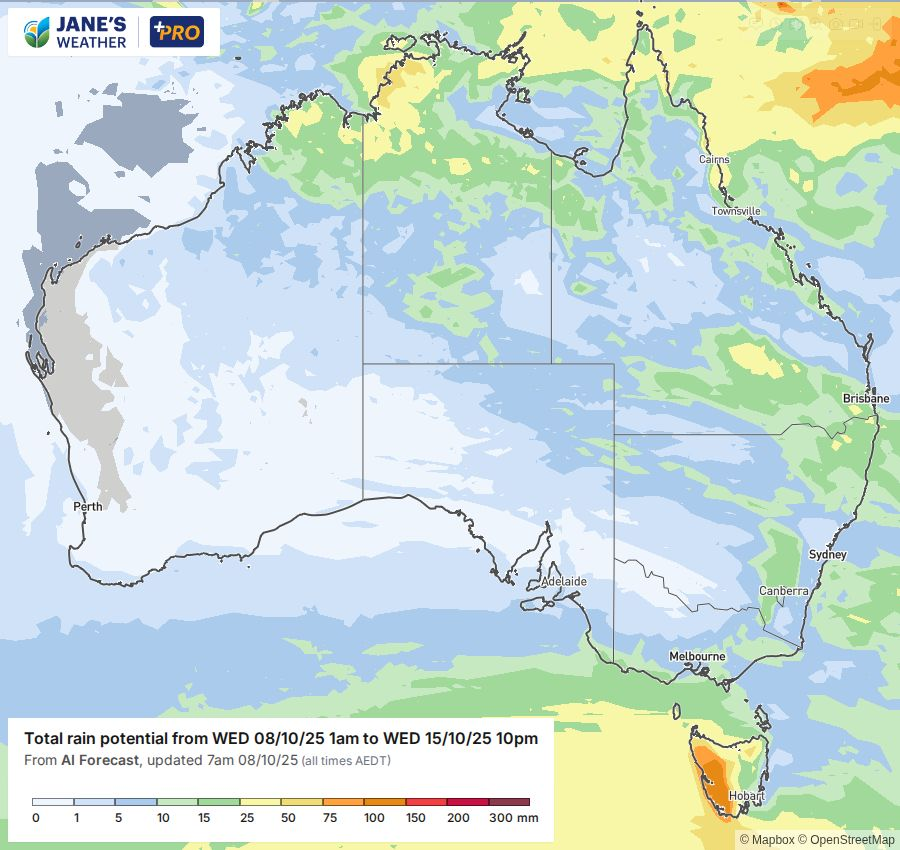Potential rain over the next week - any thunderstorms can produce heavier falls