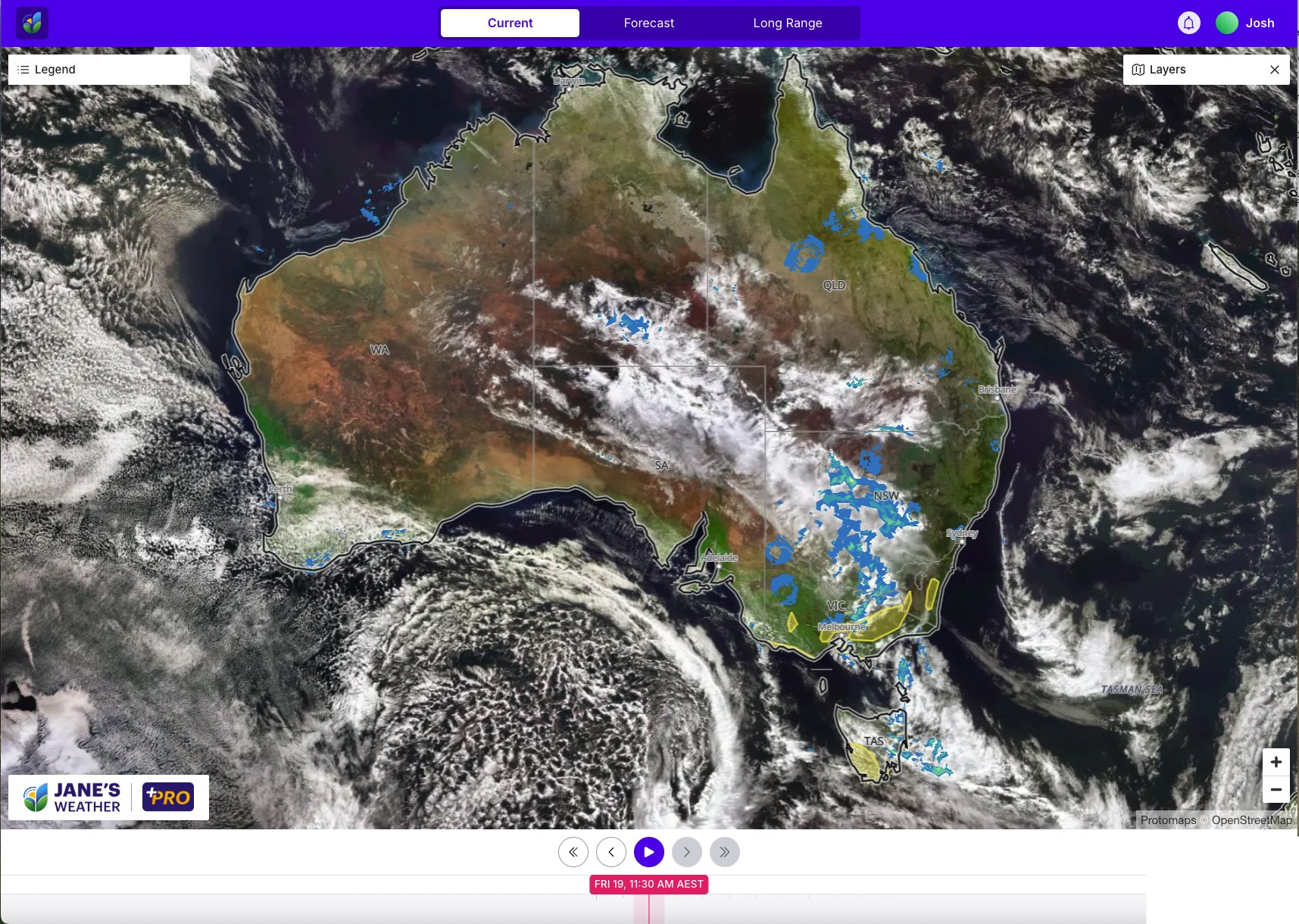 Satellite and radar at 11:30am AEST on Friday