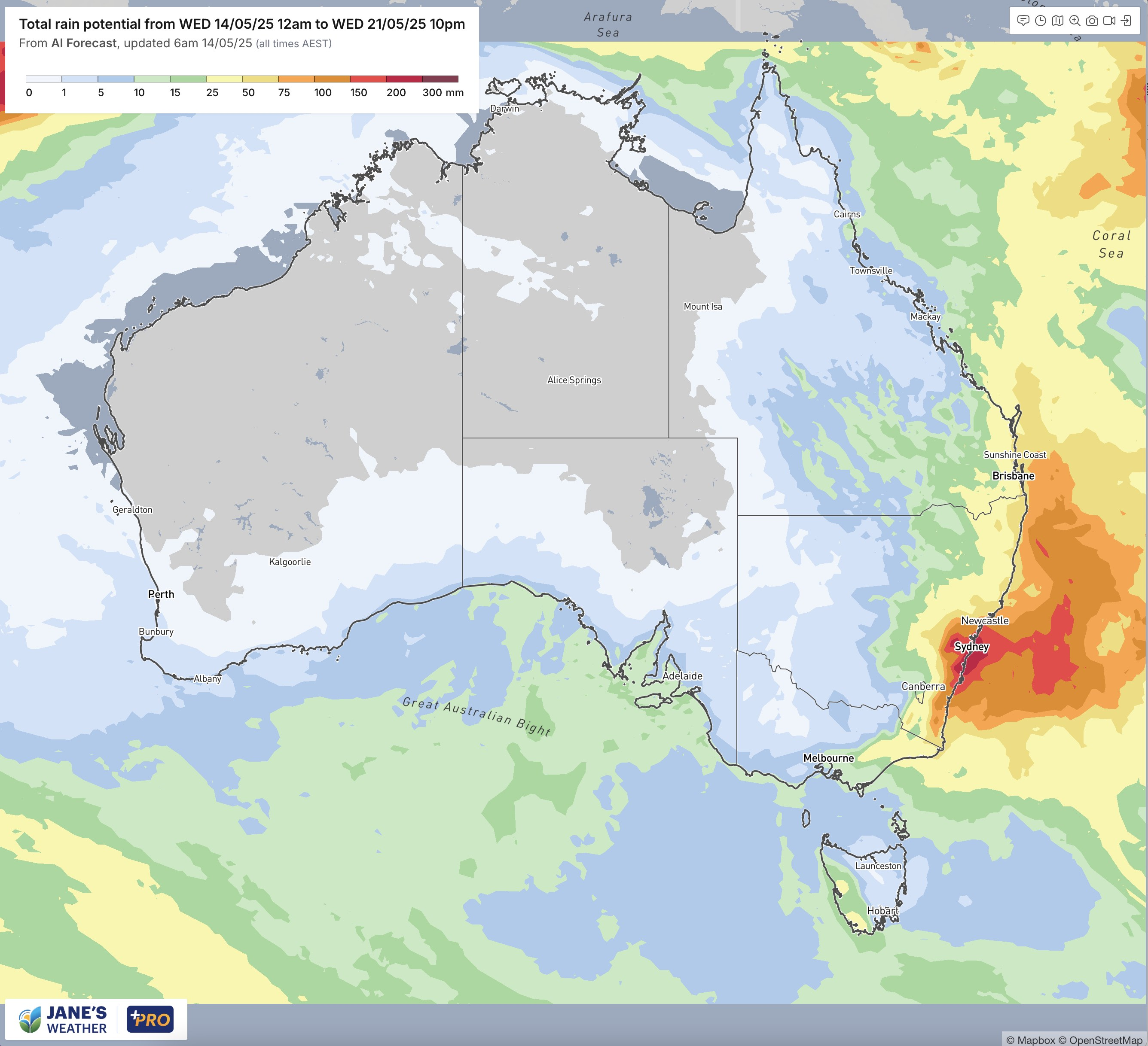 Potential rainfall over the next week
