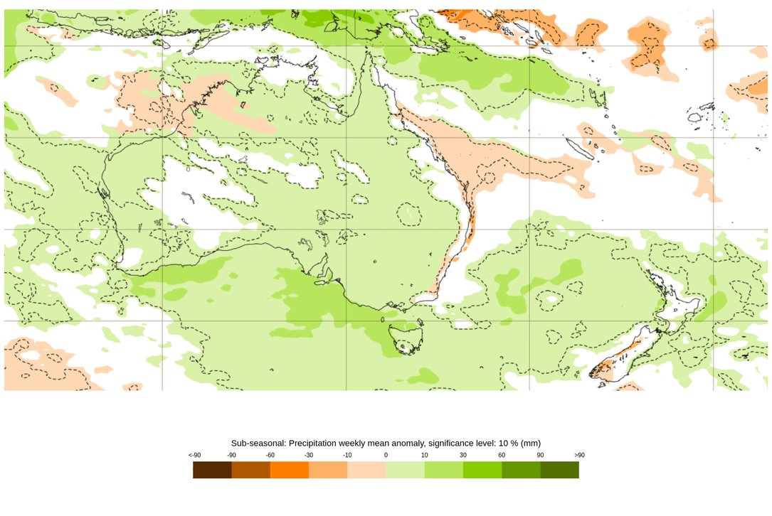 Potential rainfall anomaly in week 2: beginning Monday 14th July - from the Euro model and BoM model