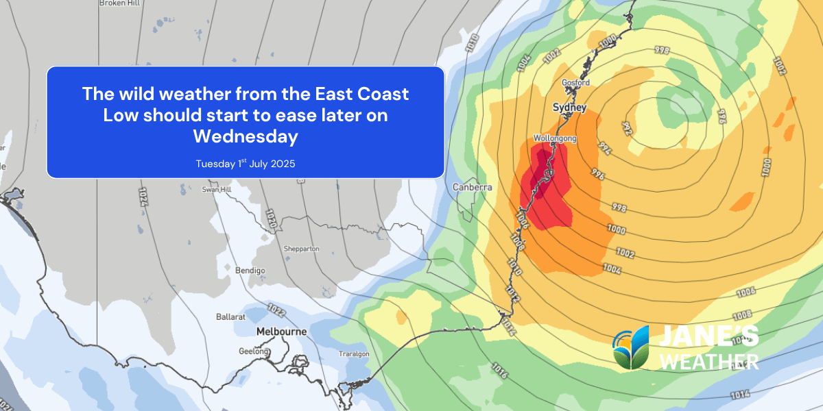 The wild weather from the East Coast Low should start to ease later on Wednesday