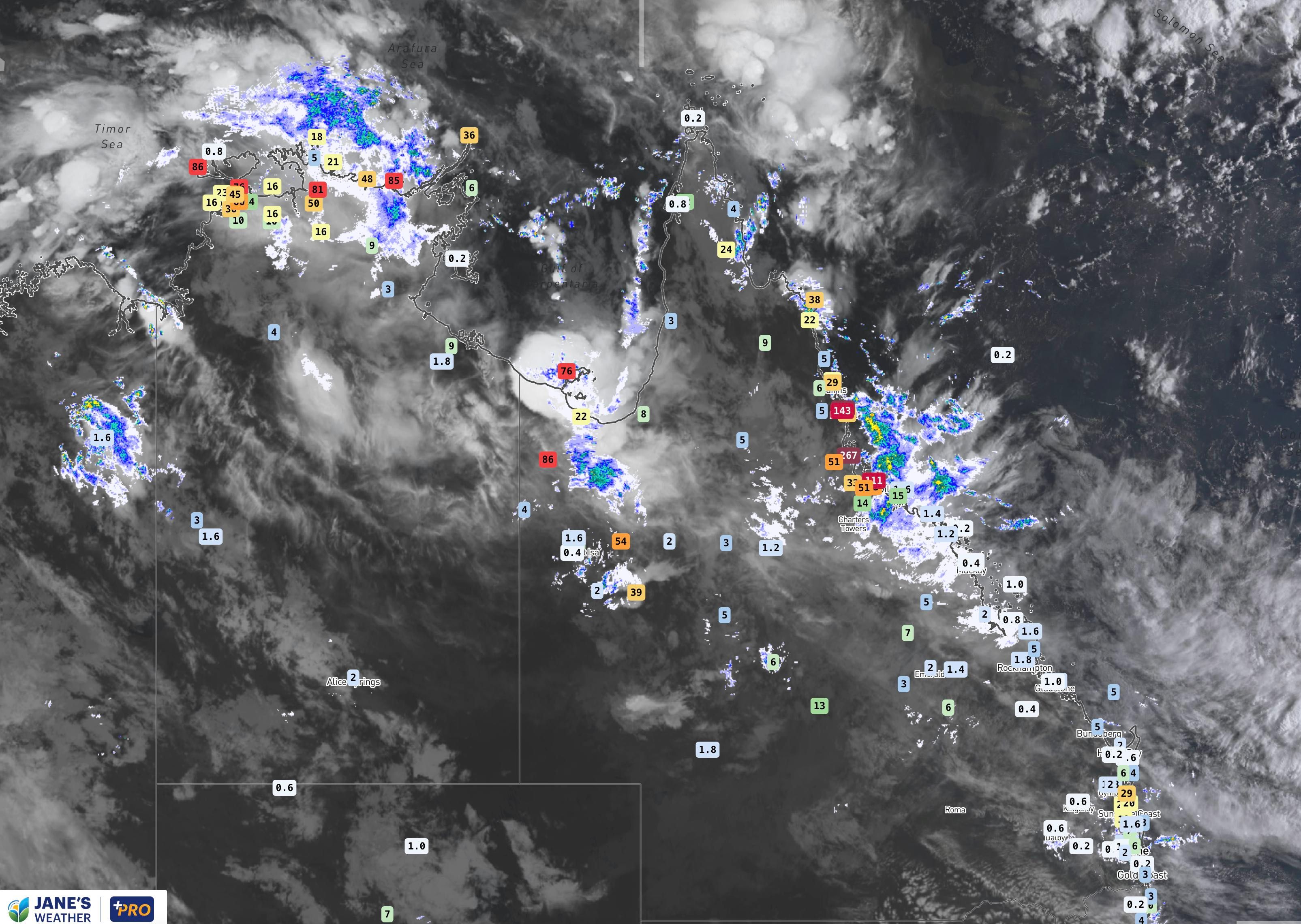 Satellite, radar and rain totals (since 9am yesterday) as of Thursday morning