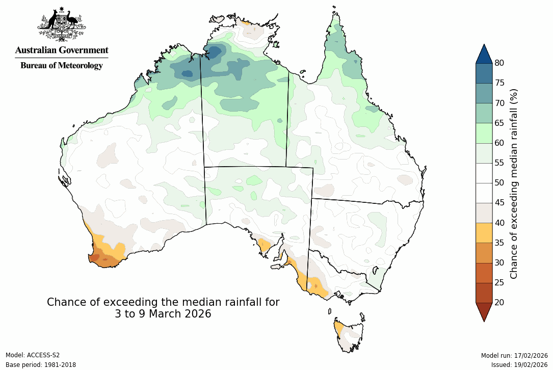 BoM Potential rain from 03 to 09 Mar