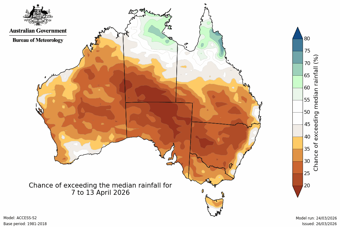BoM Potential rain from 07 to 13 Apr