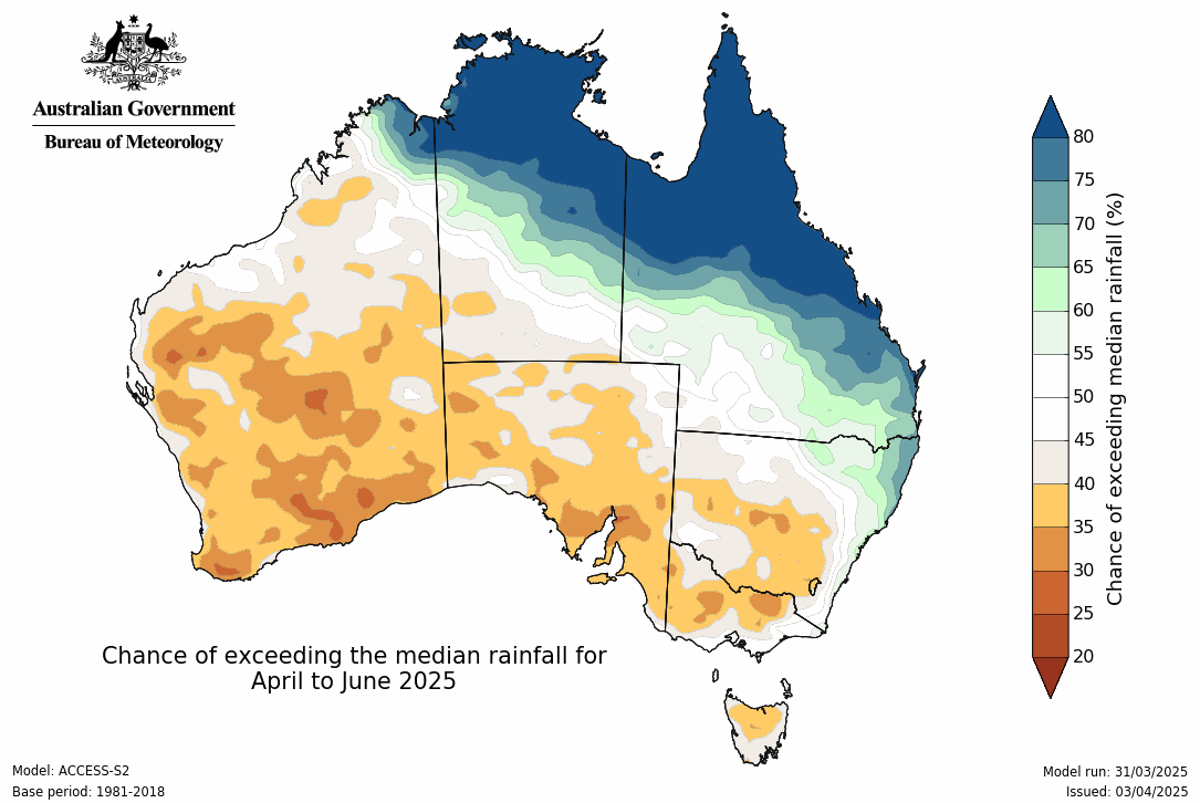 The Seasonal Outlook from BoM reflects that tendency for troughs and lows rather than strong cold fronts