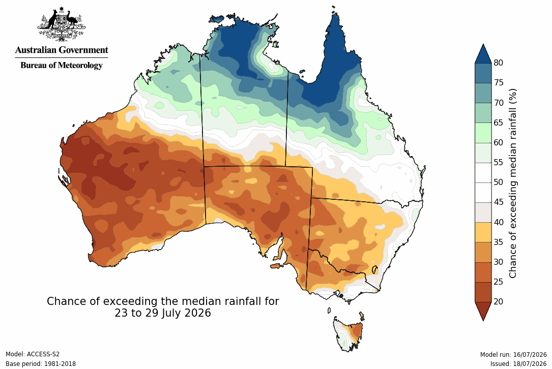 BoM Potential rain from 23 to 29 July