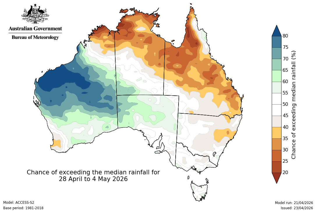 BoM Potential rain from 28 Apr to 04 May