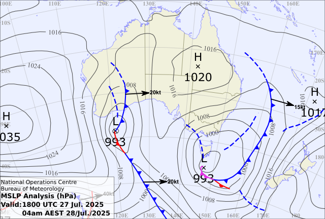 Weather map on Monday morning