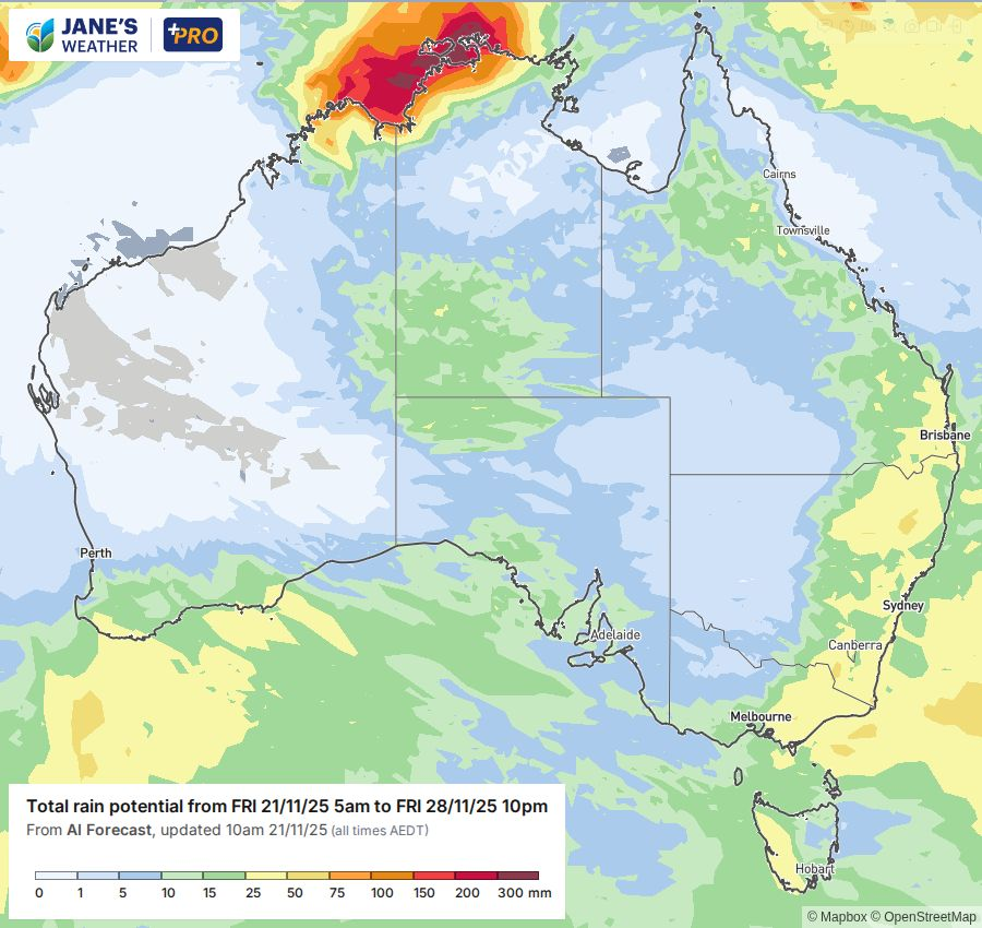 Potential rainfall over the next week