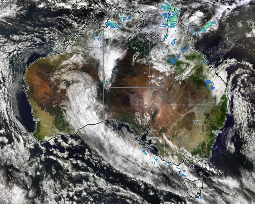 The cloudband over Western Australia as seen on Wednesday morning