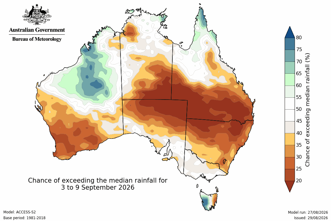 BoM Potential rain from 03 to 09 Sep