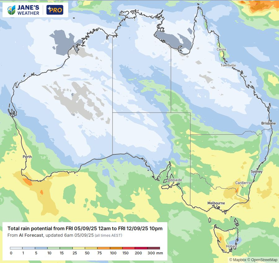 Potential rainfall over the next week