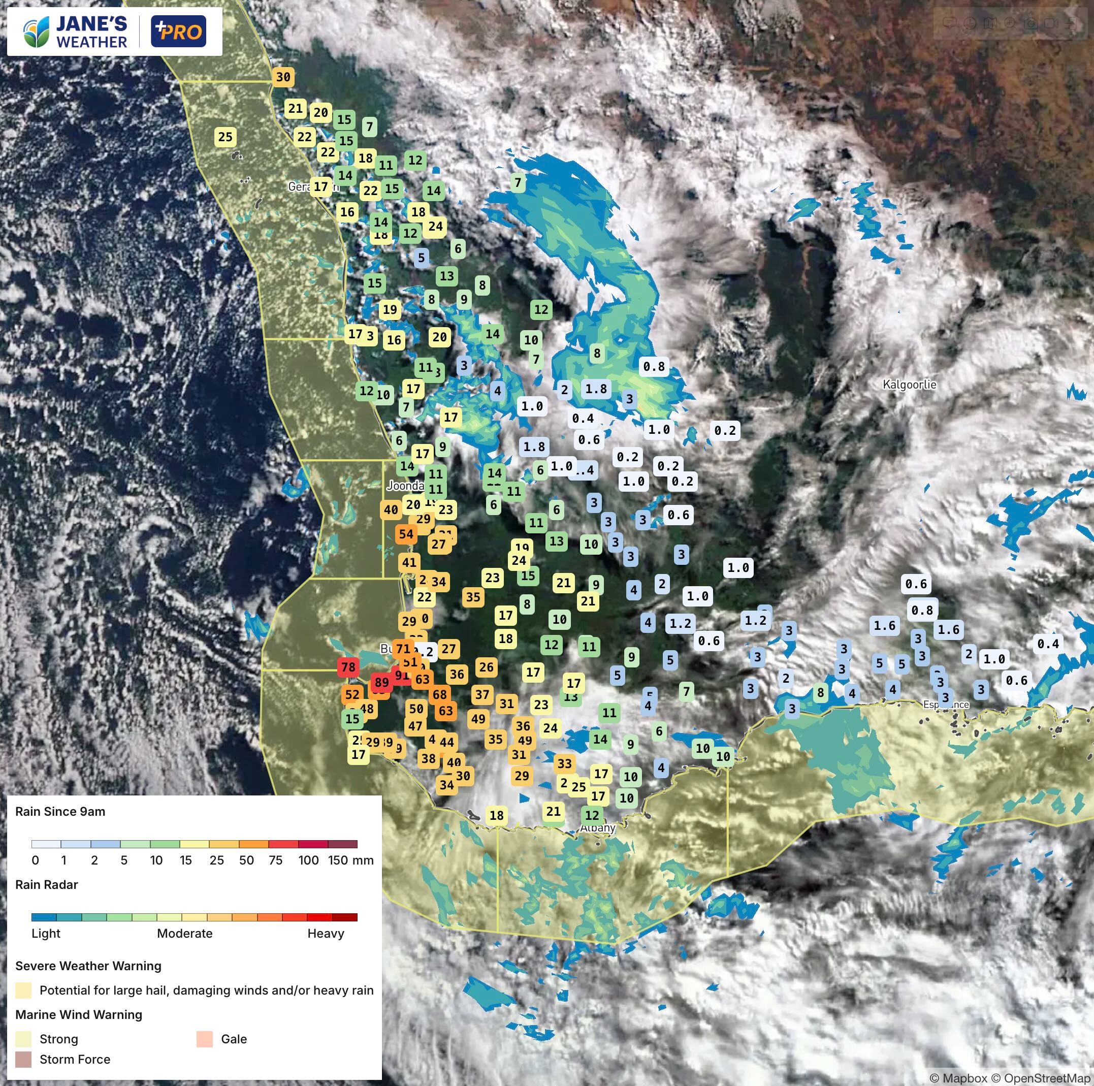 Rainfall totals over WA delivered widespread - heaviest between Margaret River and Busselton