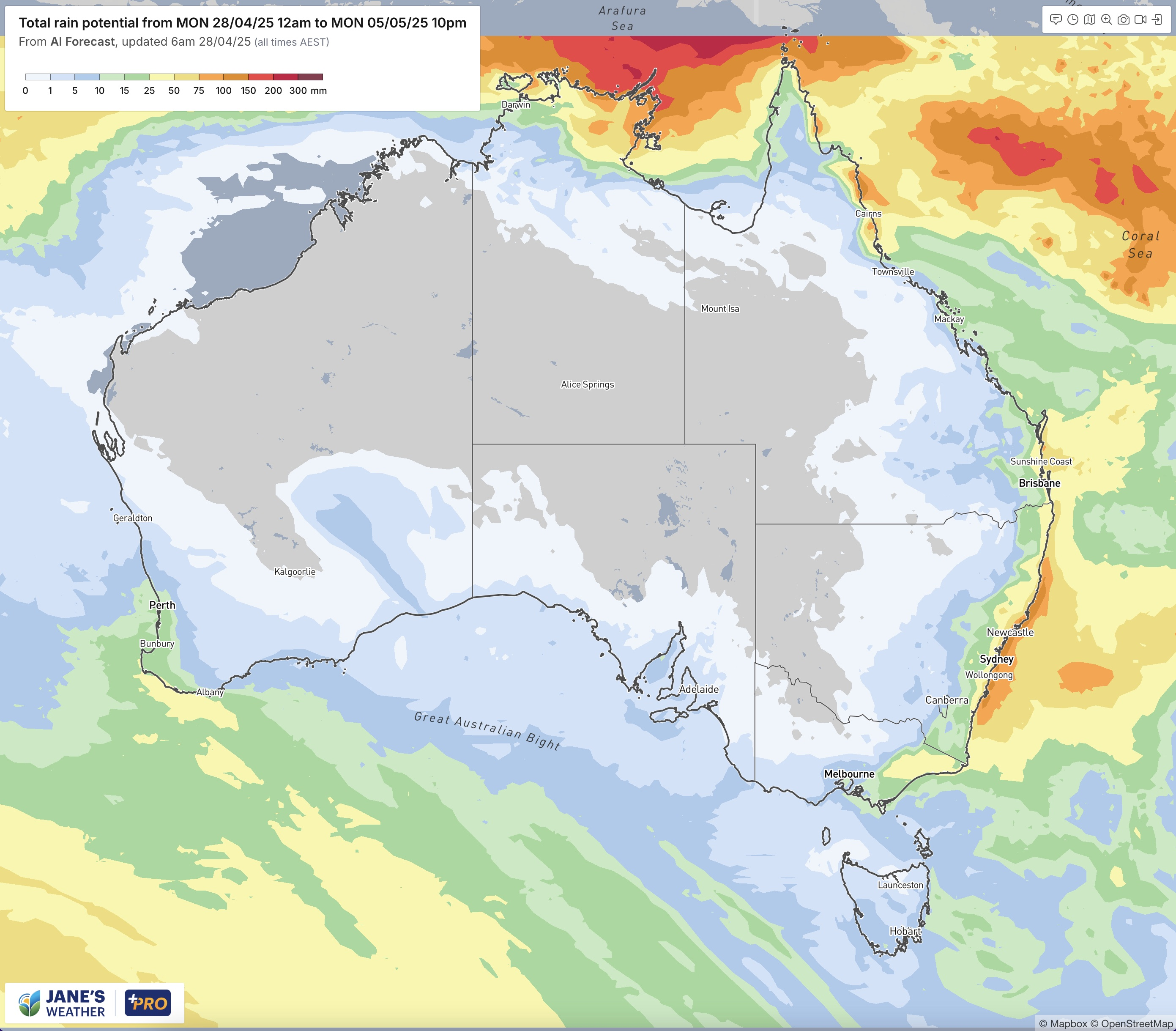 Potential rainfall over the next week