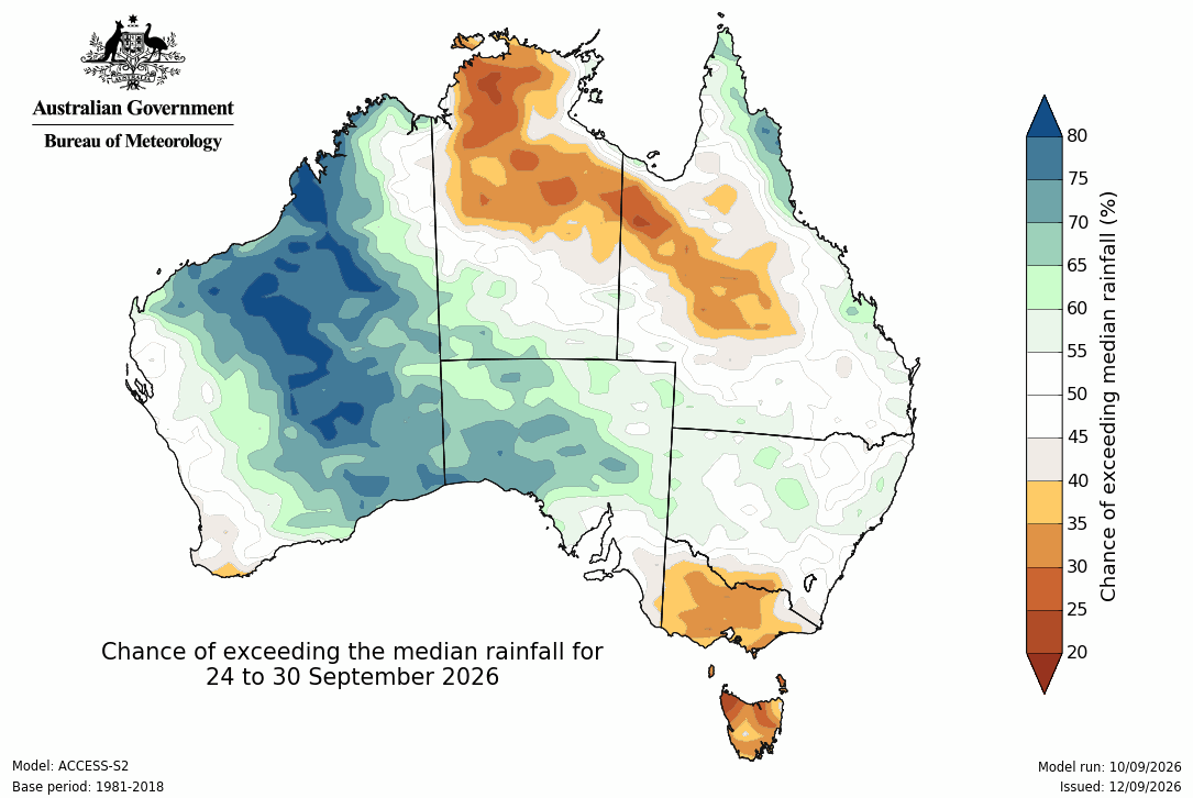 BoM Potential rain from 24 to 30 Sep