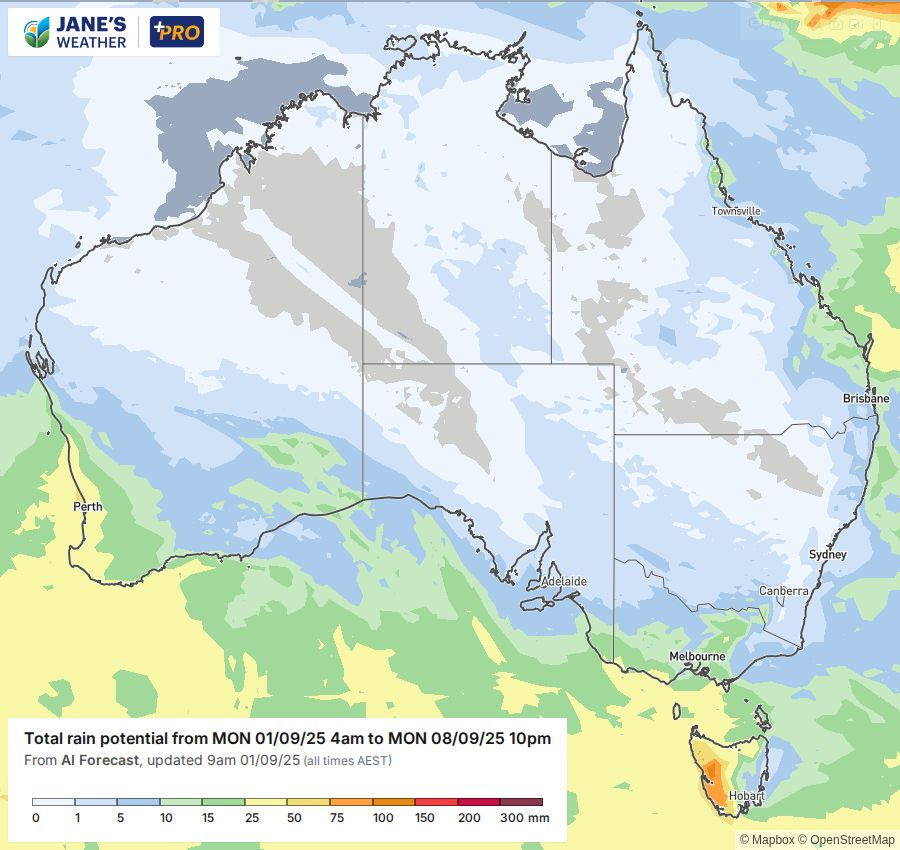 Potential rainfall over the next week (to late Monday 8th)
