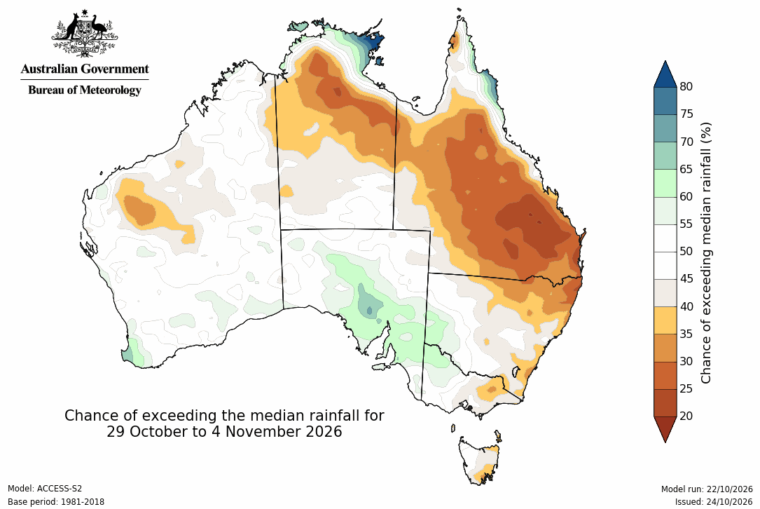 BoM Potential rain from 29 Oct to 04 Nov