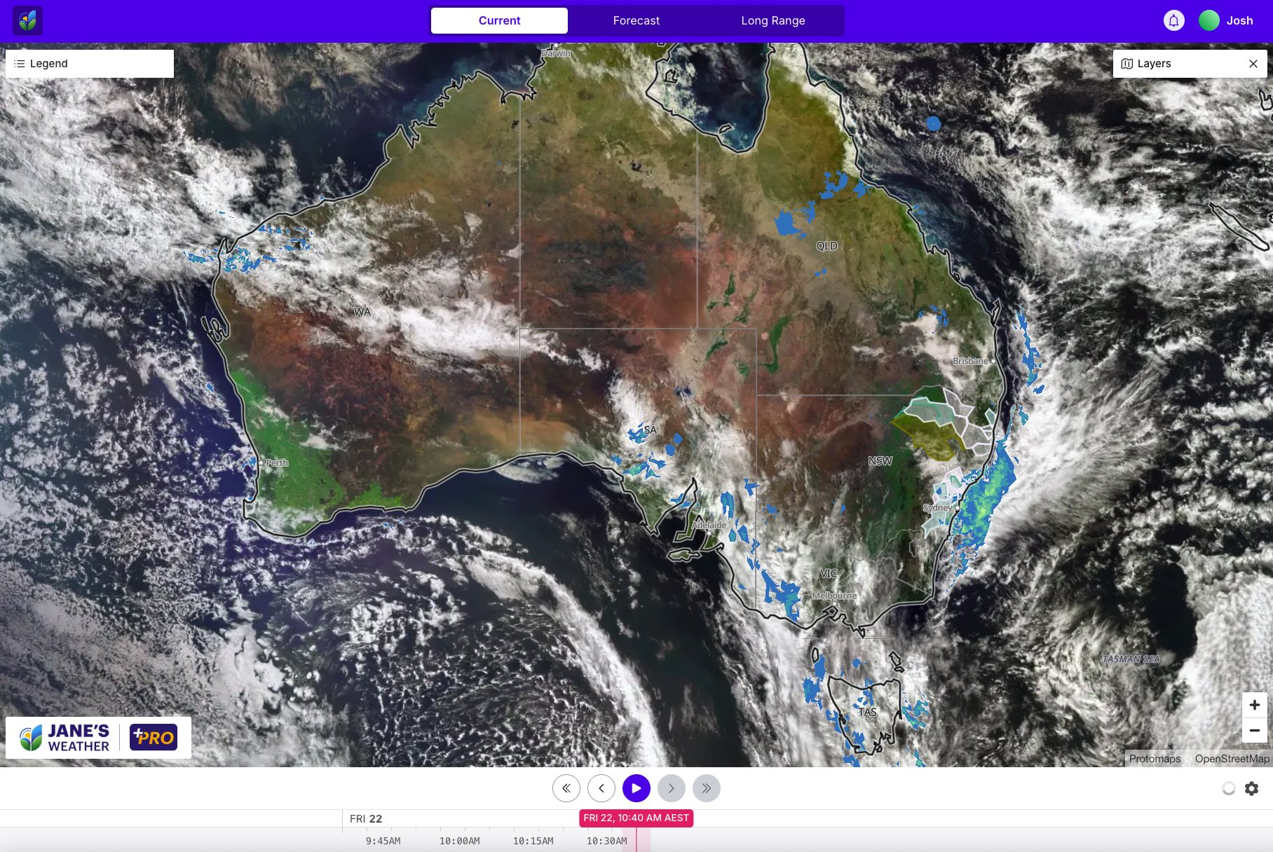 Satellite and radar on Friday morning - with areas of flooding in NSW
