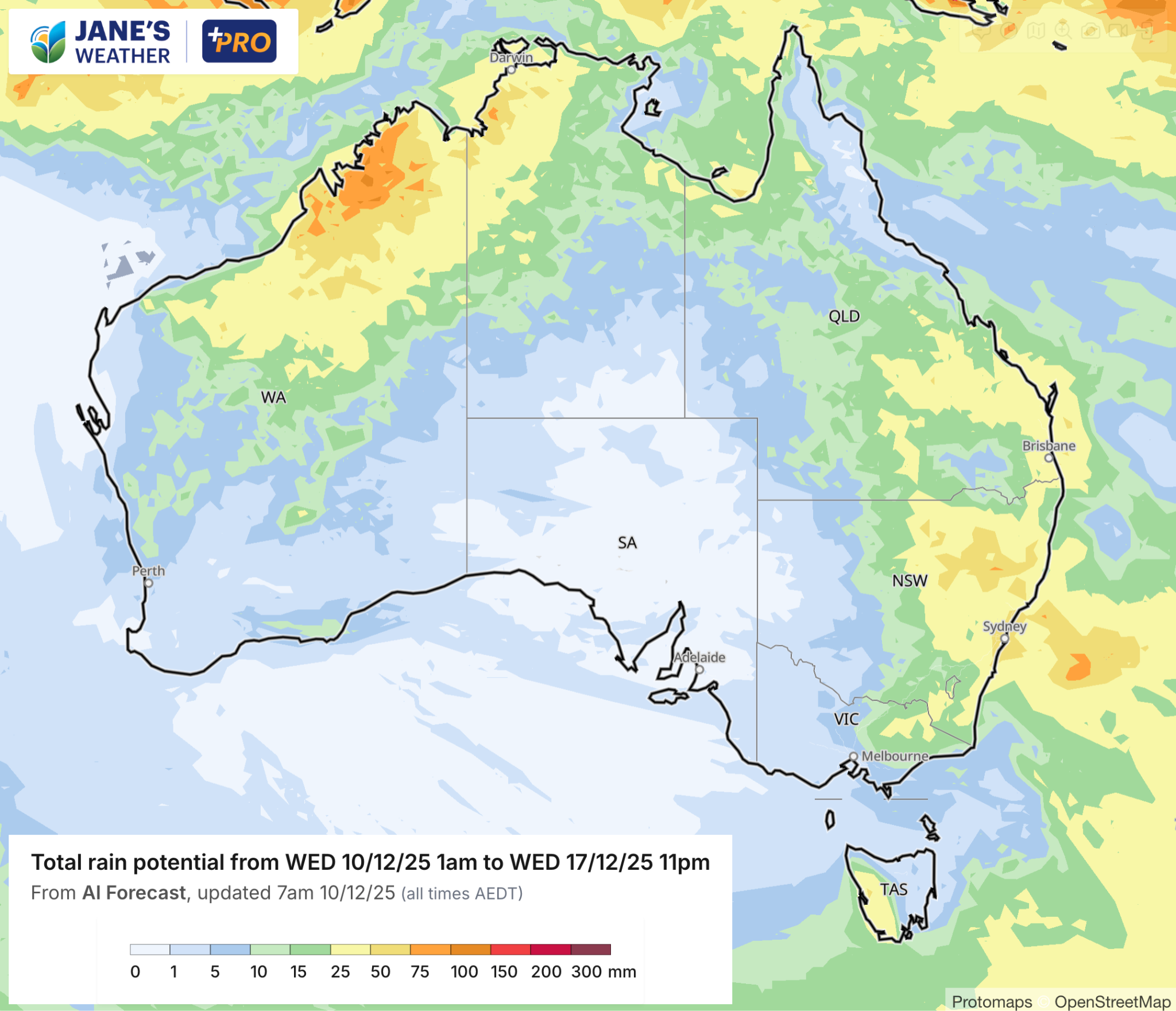 Potential rainfall over the next week