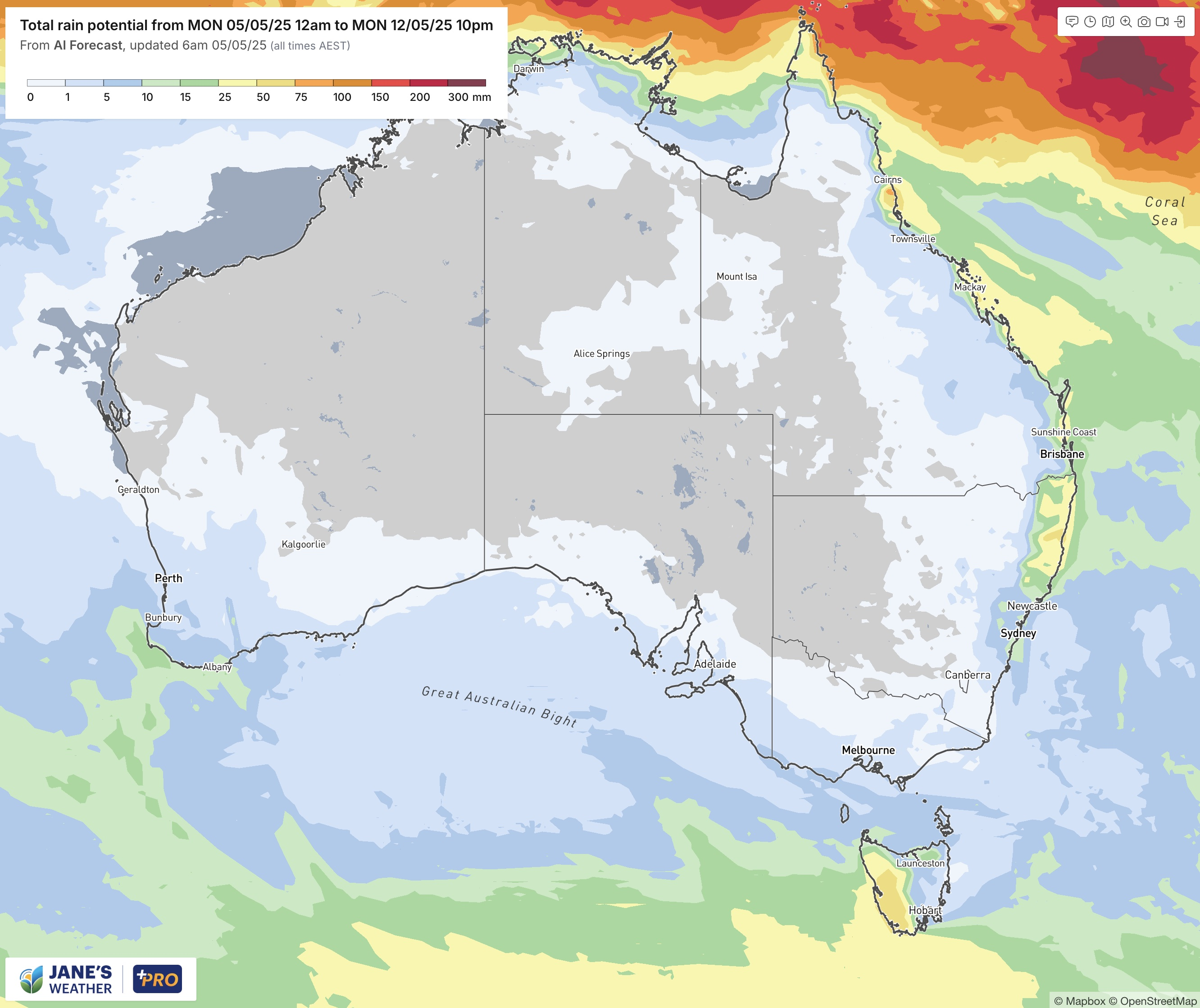Projected rainfall over the next week