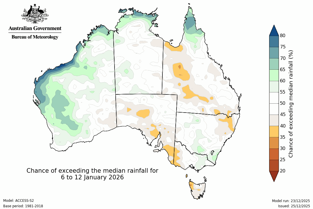 BoM Potential rain from 06 January to 12 January