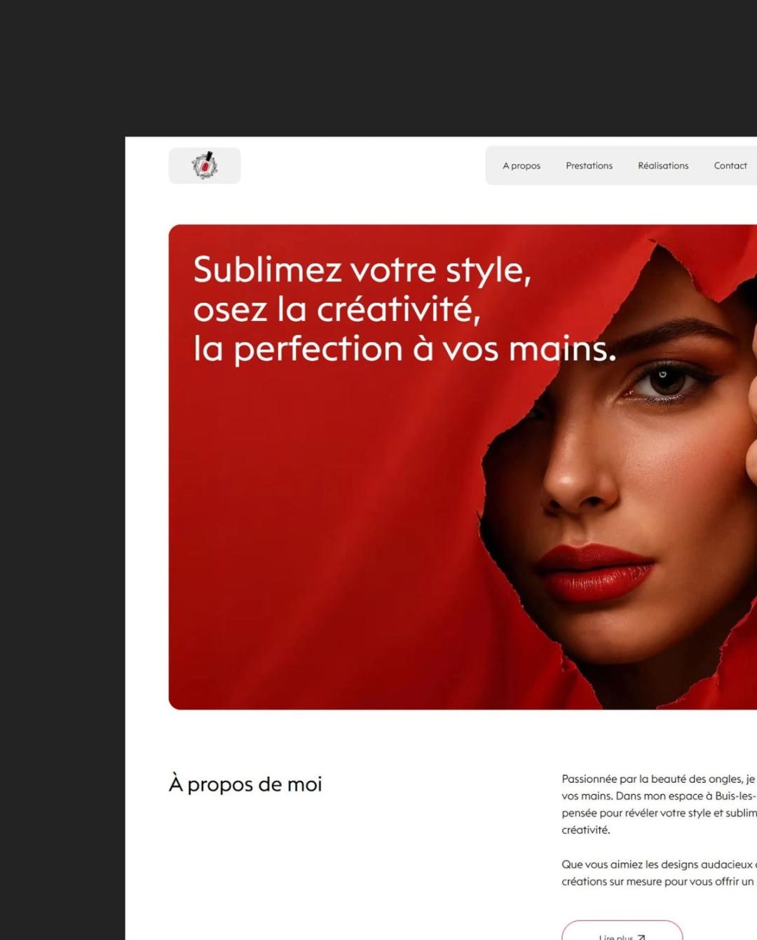 Homepage of a nail studio website