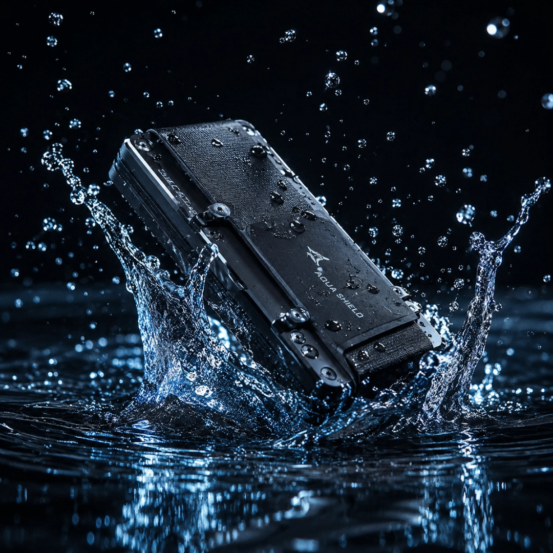 Black phone case splashing into water