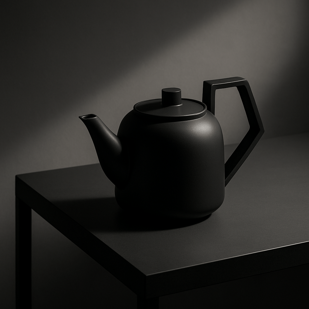 Matte black teapot on a black table