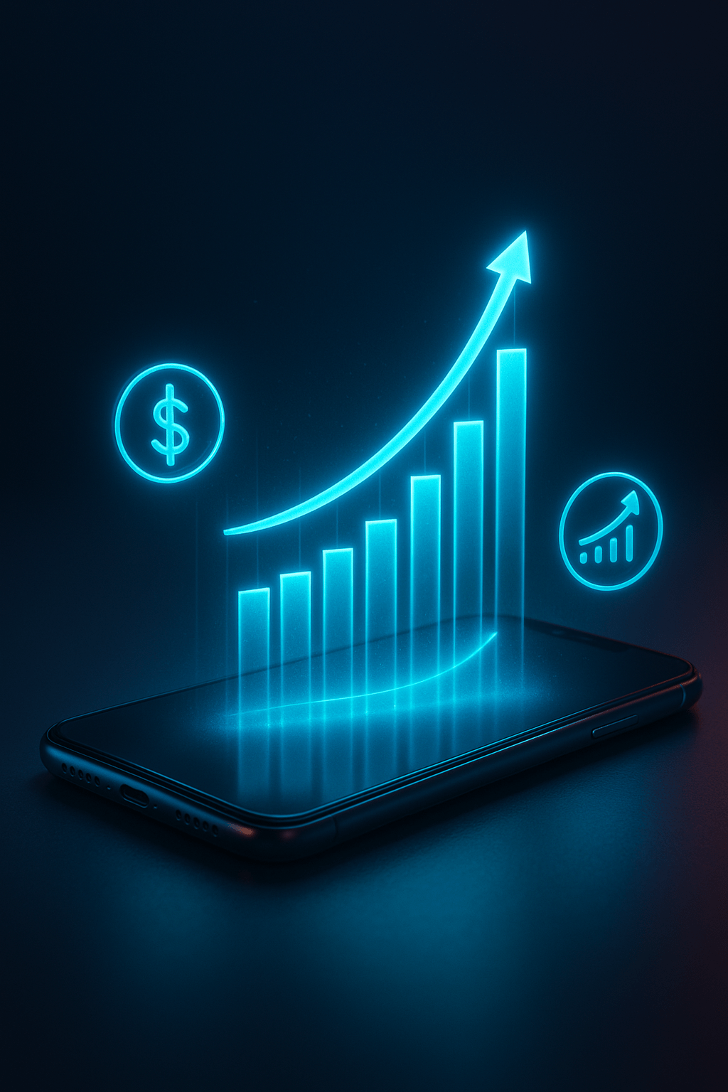 Glowing growth chart rising from a smartphone
