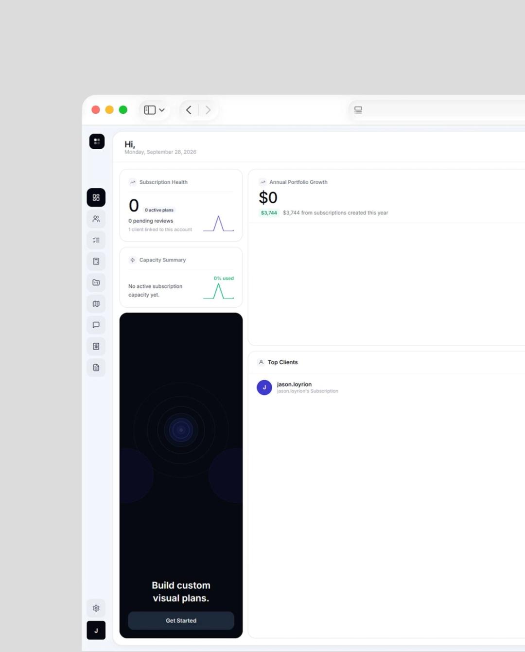 Dashboard of a subscription management web app