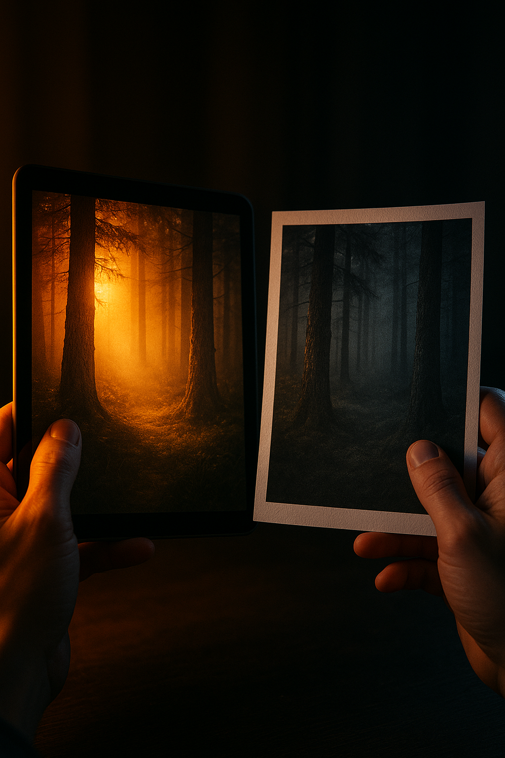 The same forest shown in warm and in cold tones