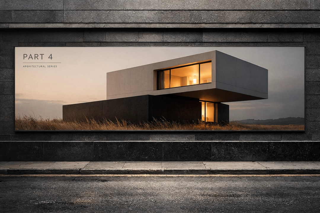 Wall poster of a modern house at sunset