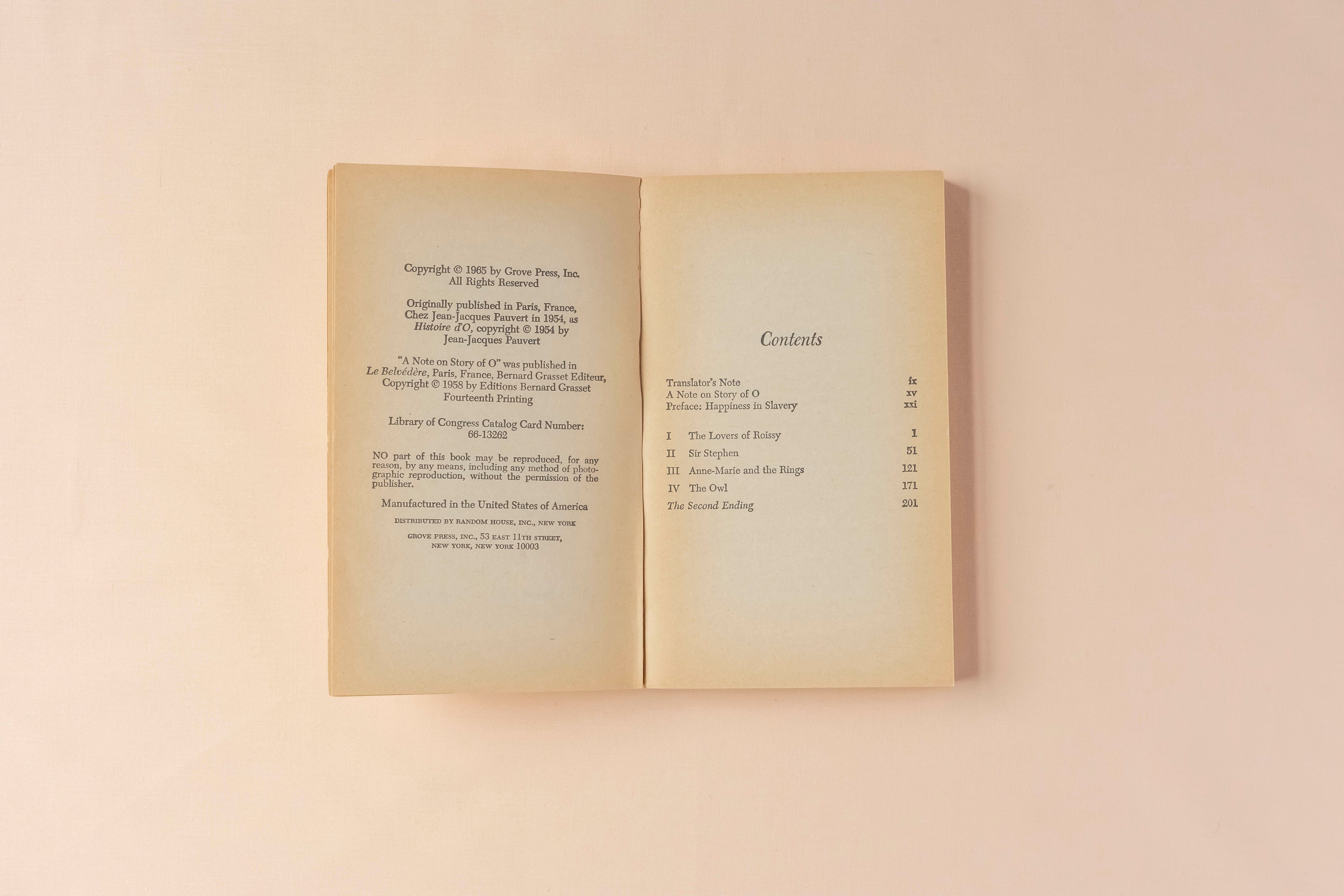 Story of O, imprint page