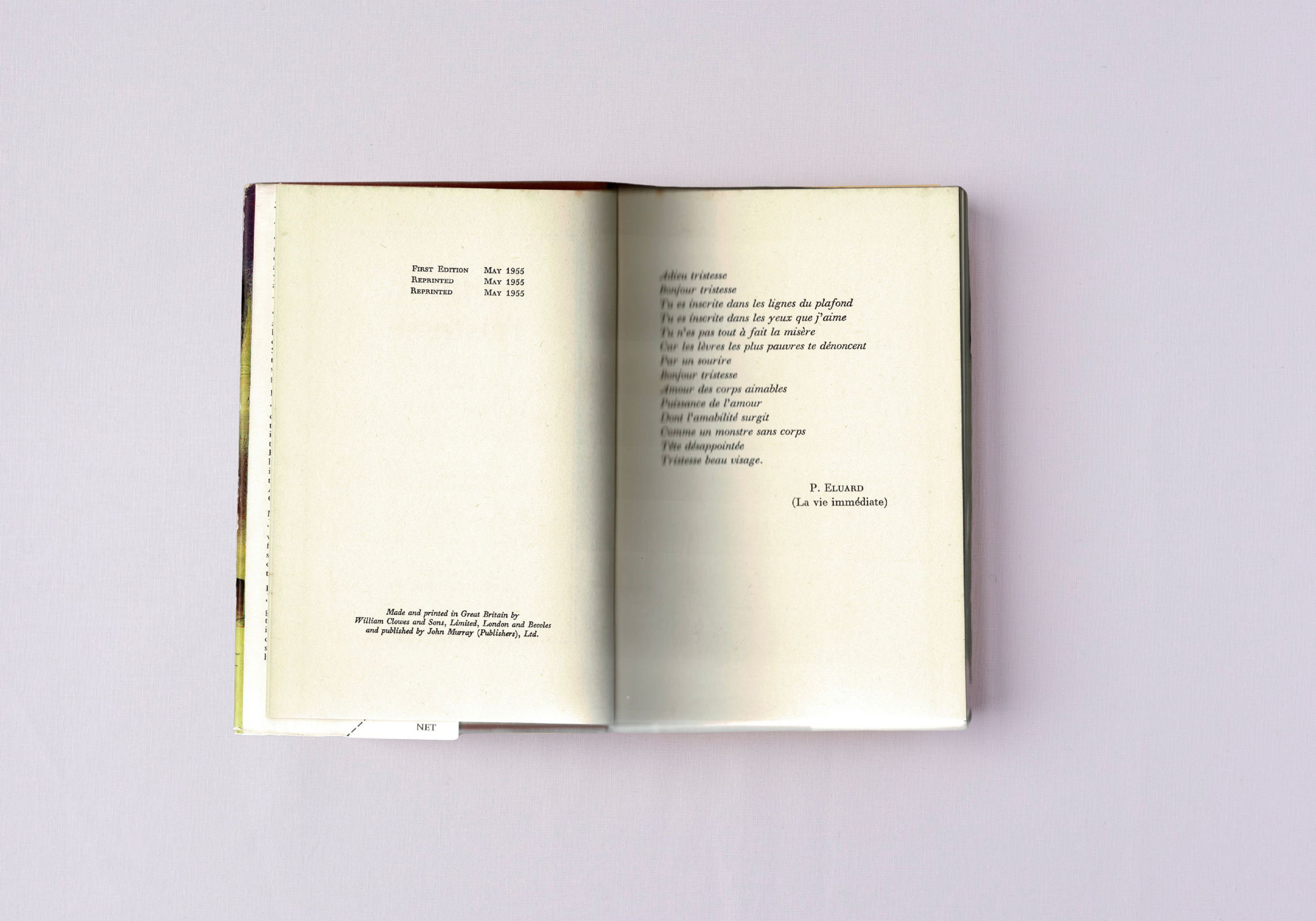 Bonjour Tristesse, Imprint Page