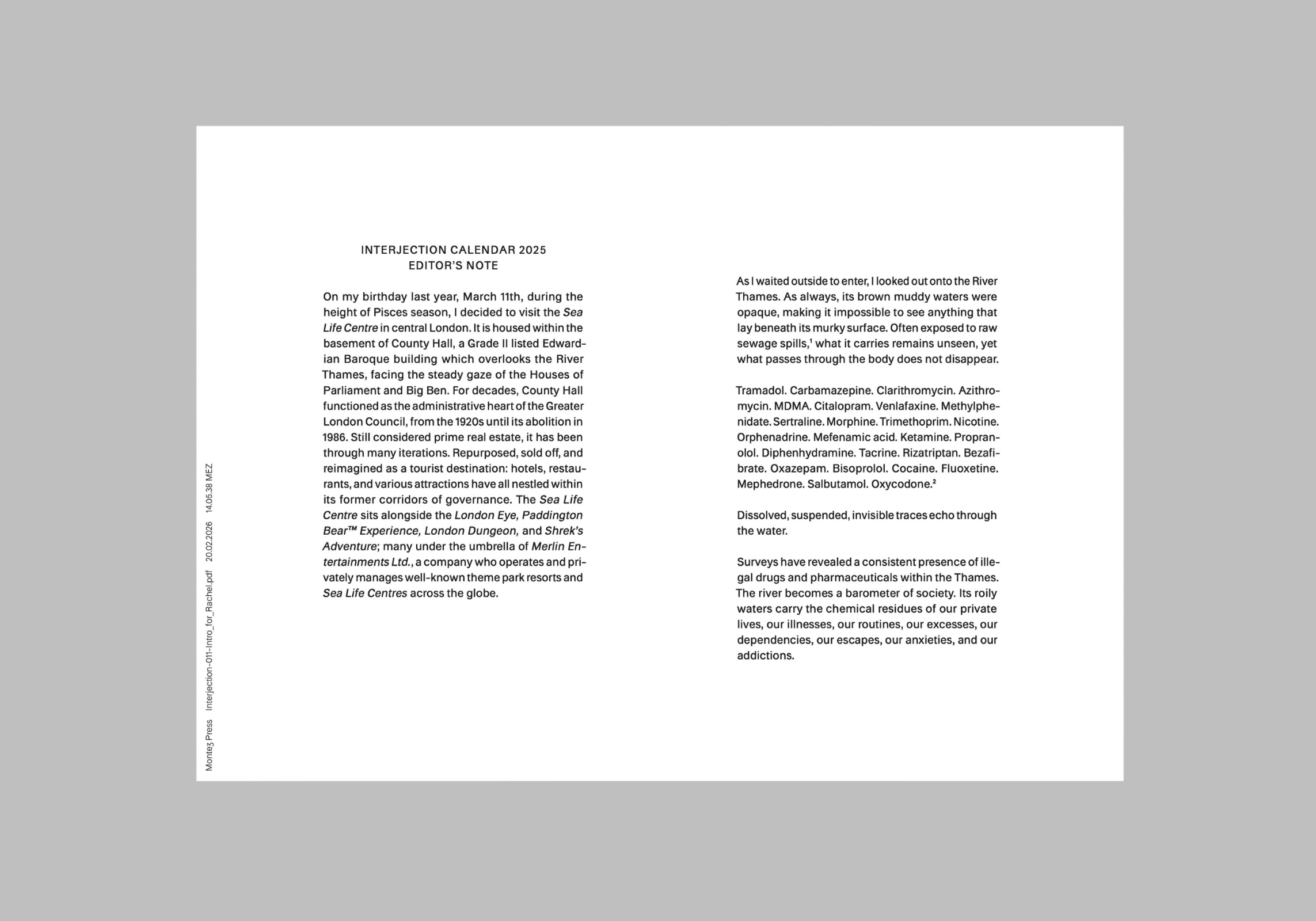 The Interjection Calendar 011, Editor's letter