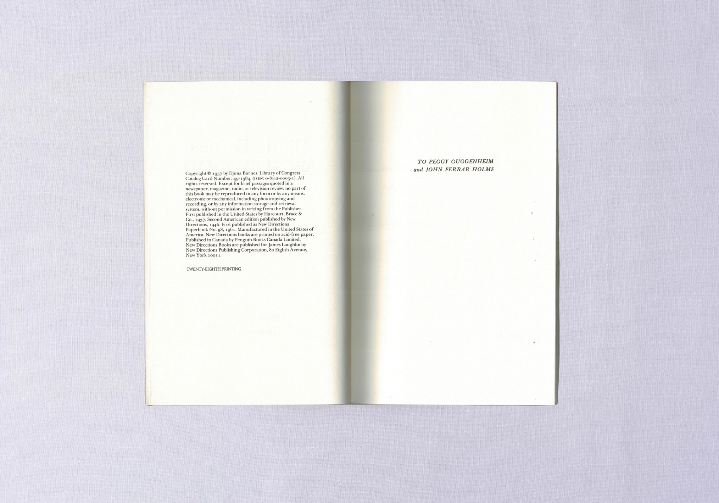 Nightwood by Djuana Barnes, imprint page