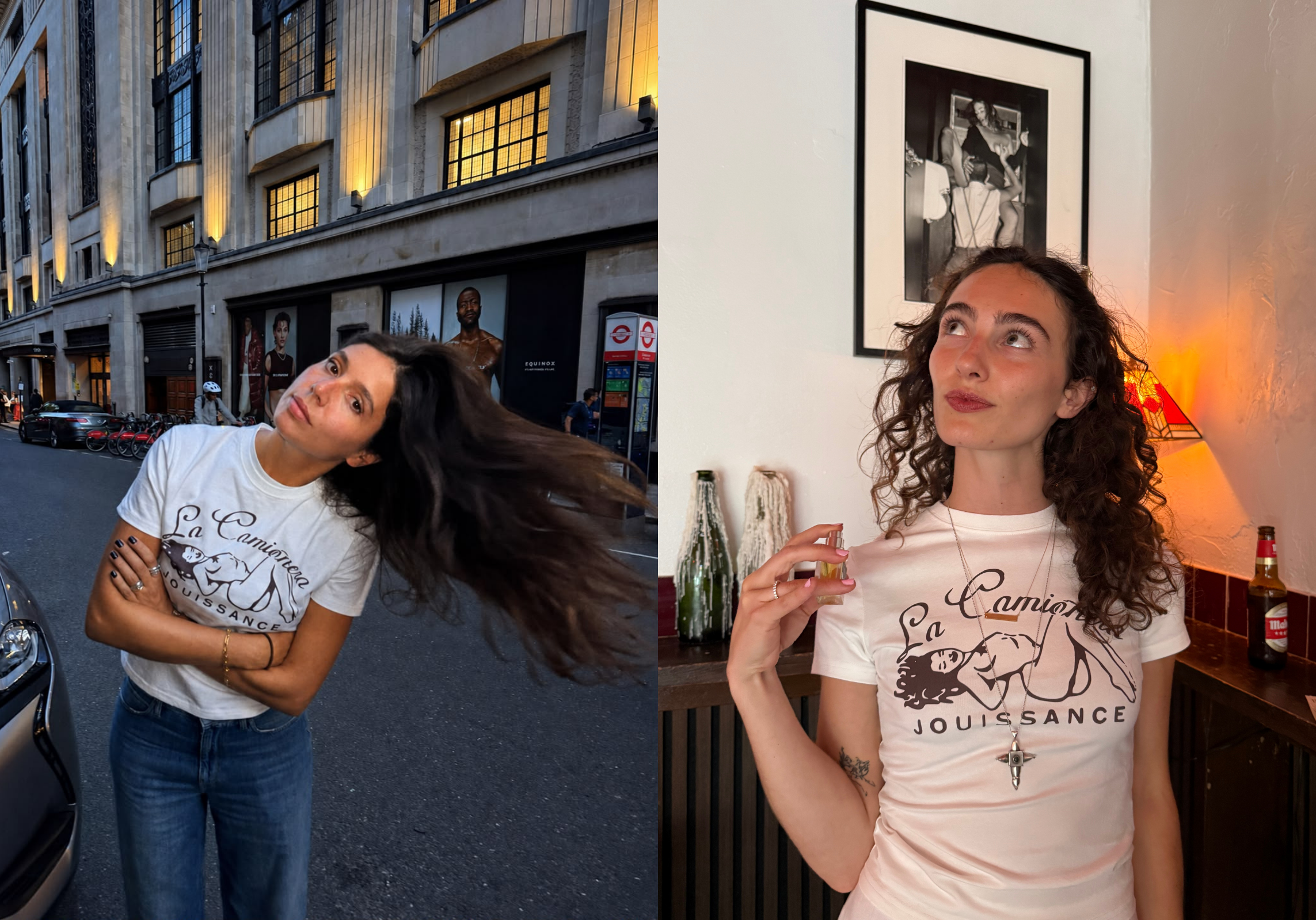 @angietutorials and @mooniebird03 wear La Camionera Baby Tee in size XL and S