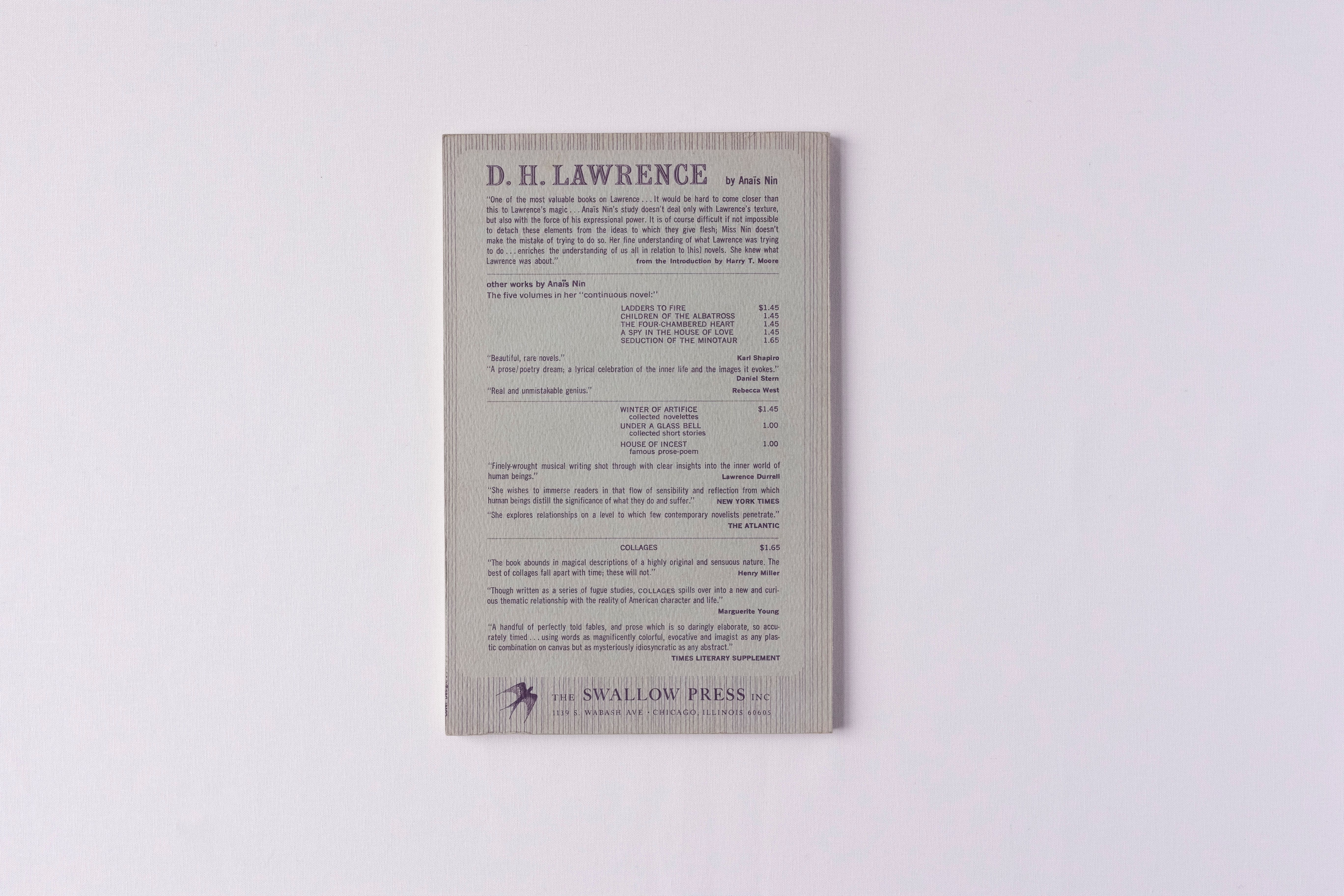 D.H. Lawrence: An Unprofessional Study, back cover