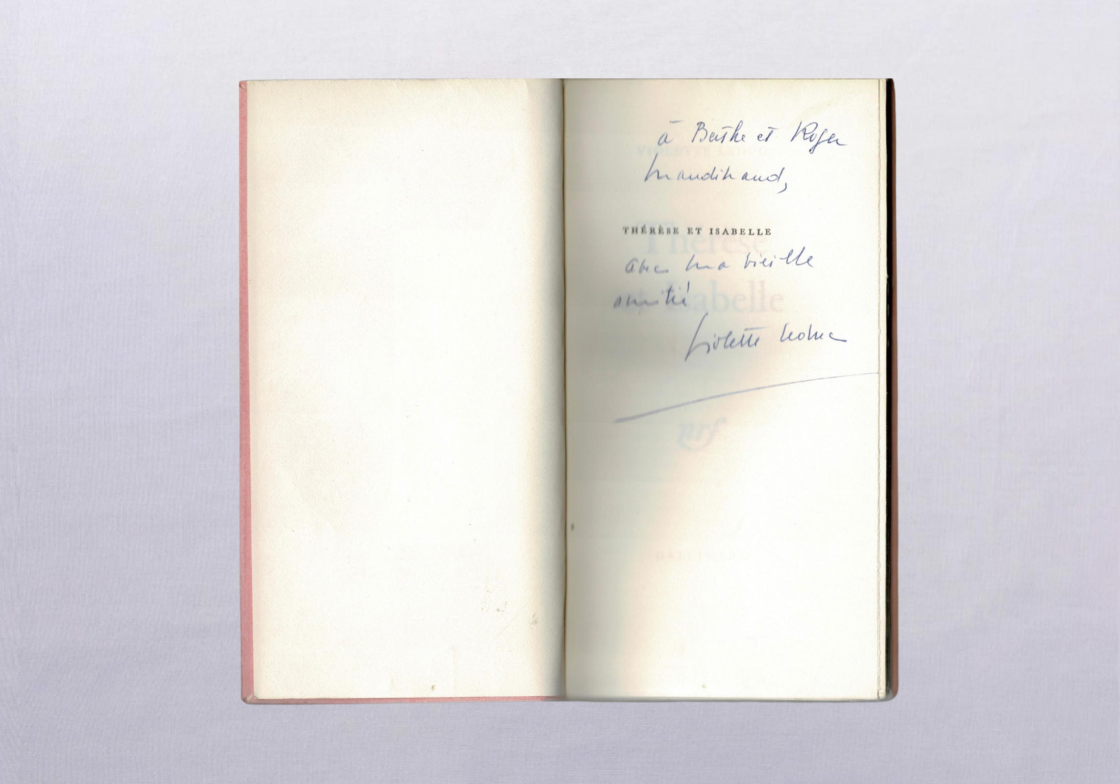 Thérèse and Isabelle by Violette Leduc, author signature