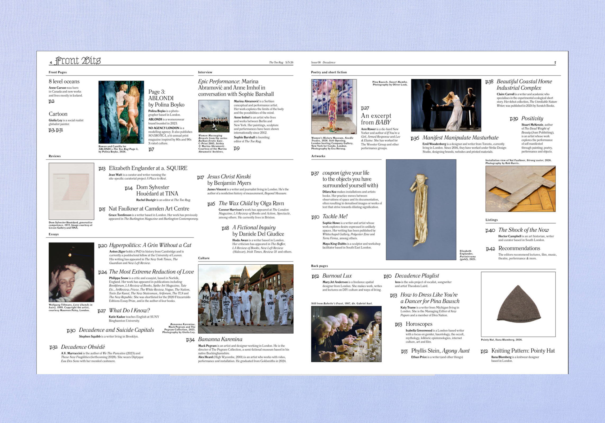 The Toerag Issue 8, contents page