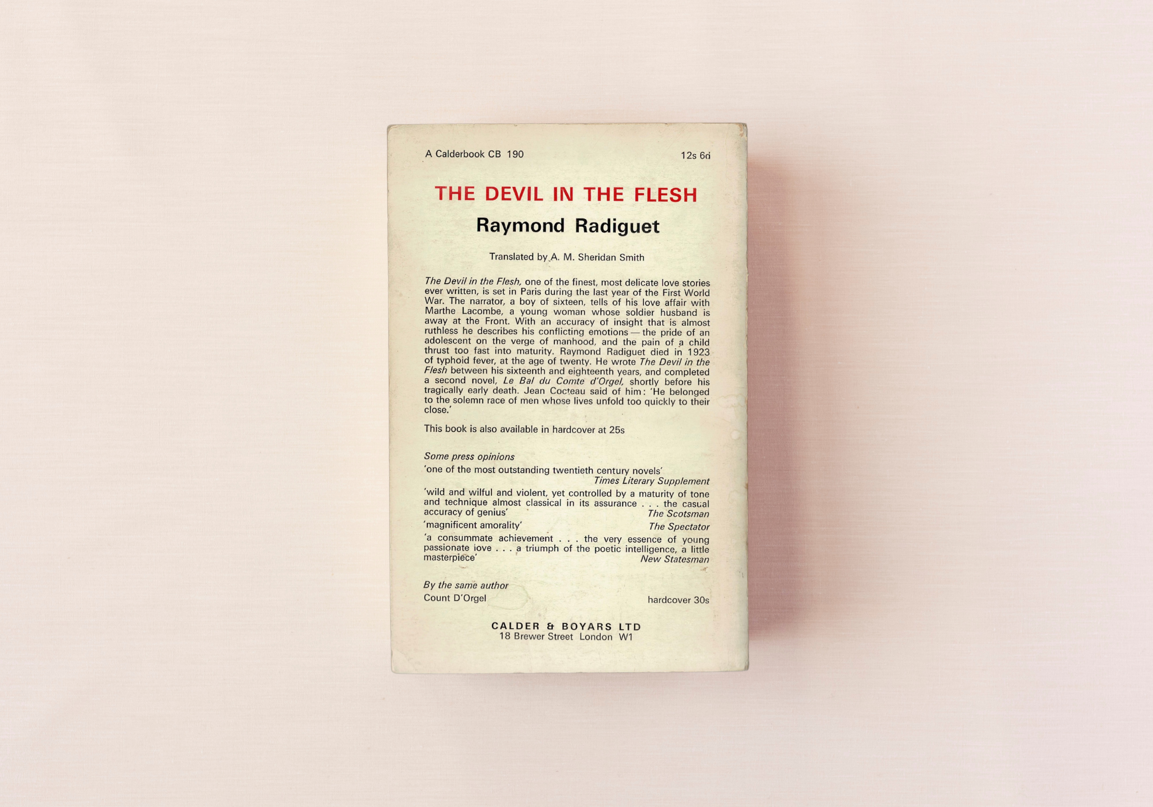 The Devil in the Flesh by Raymond Radiguet, back cover