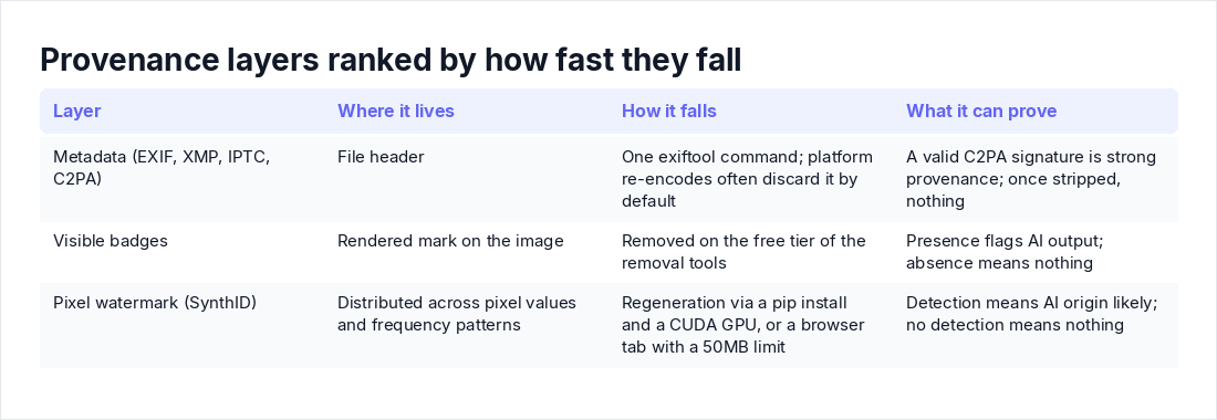 Provenance layers ranked by how fast they fall