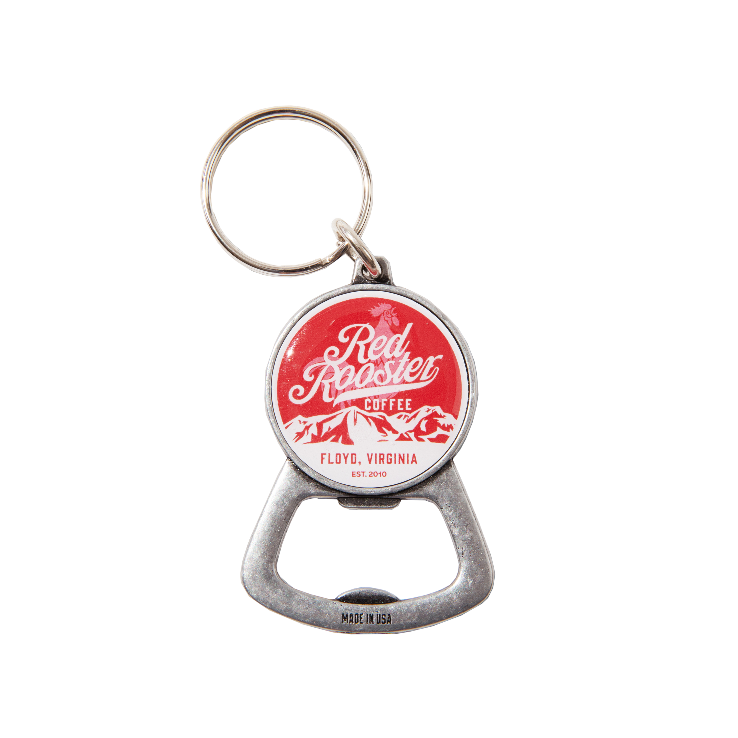 Bottle Opener Keychain Red Rooster Coffee