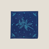 Navy bandana with teal screen printed red rooster coffee graphic