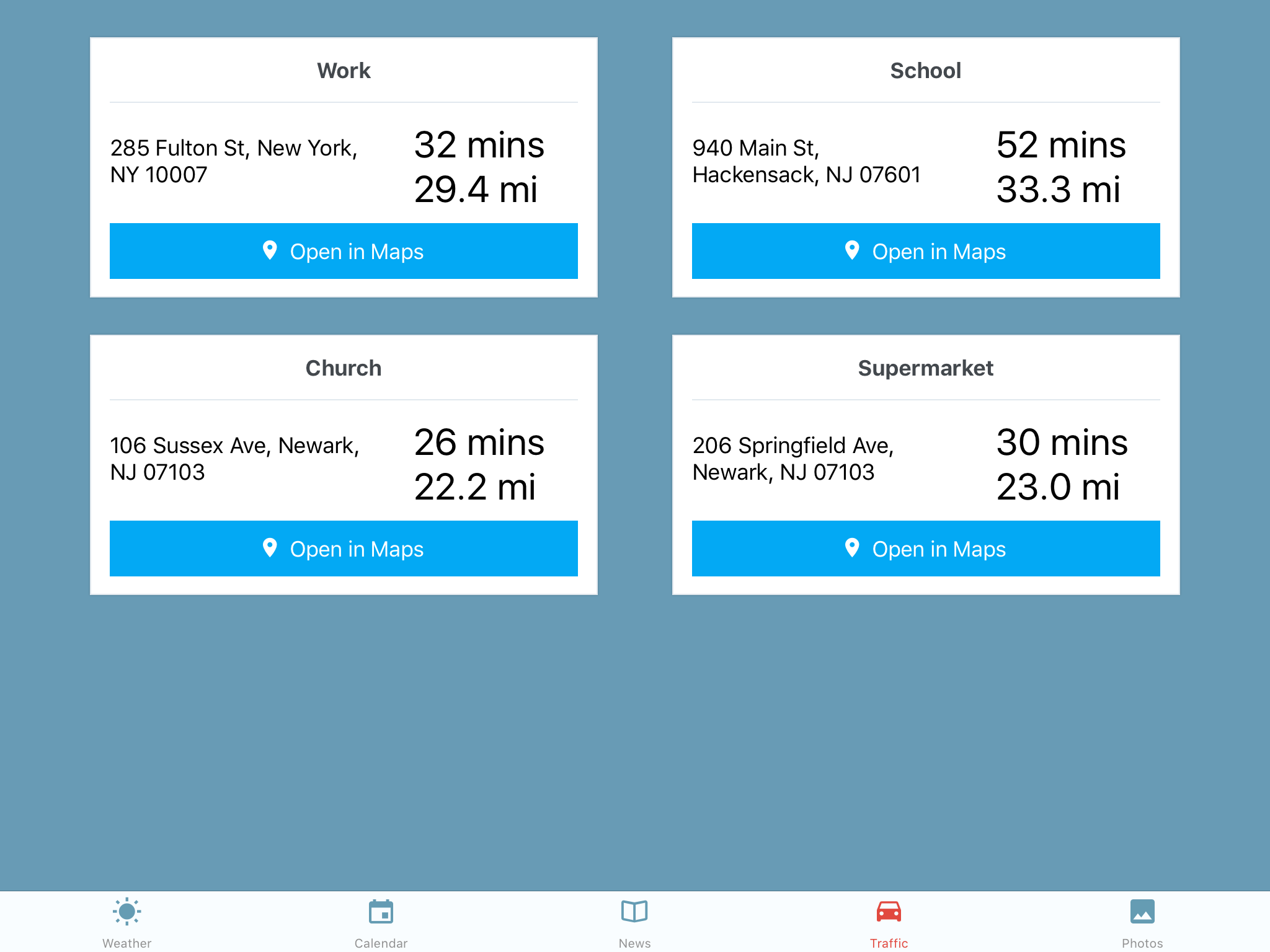 shows commute information