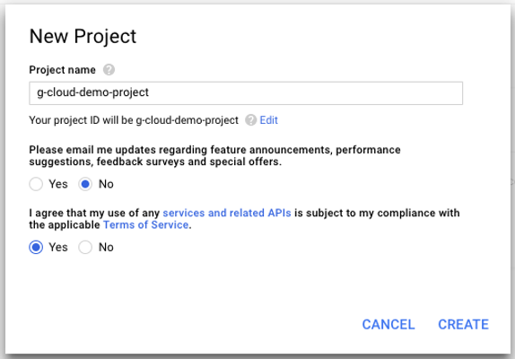 Google Cloud Create New Project Screenshot