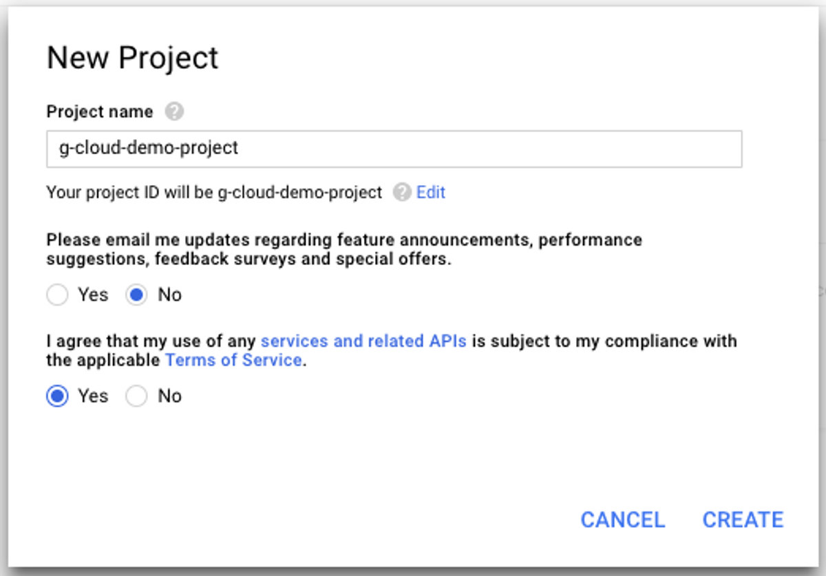 Google Cloud Create New Project Screenshot