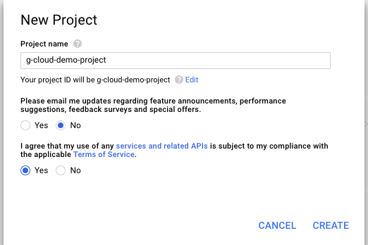 Google Cloud Create New Project Screenshot