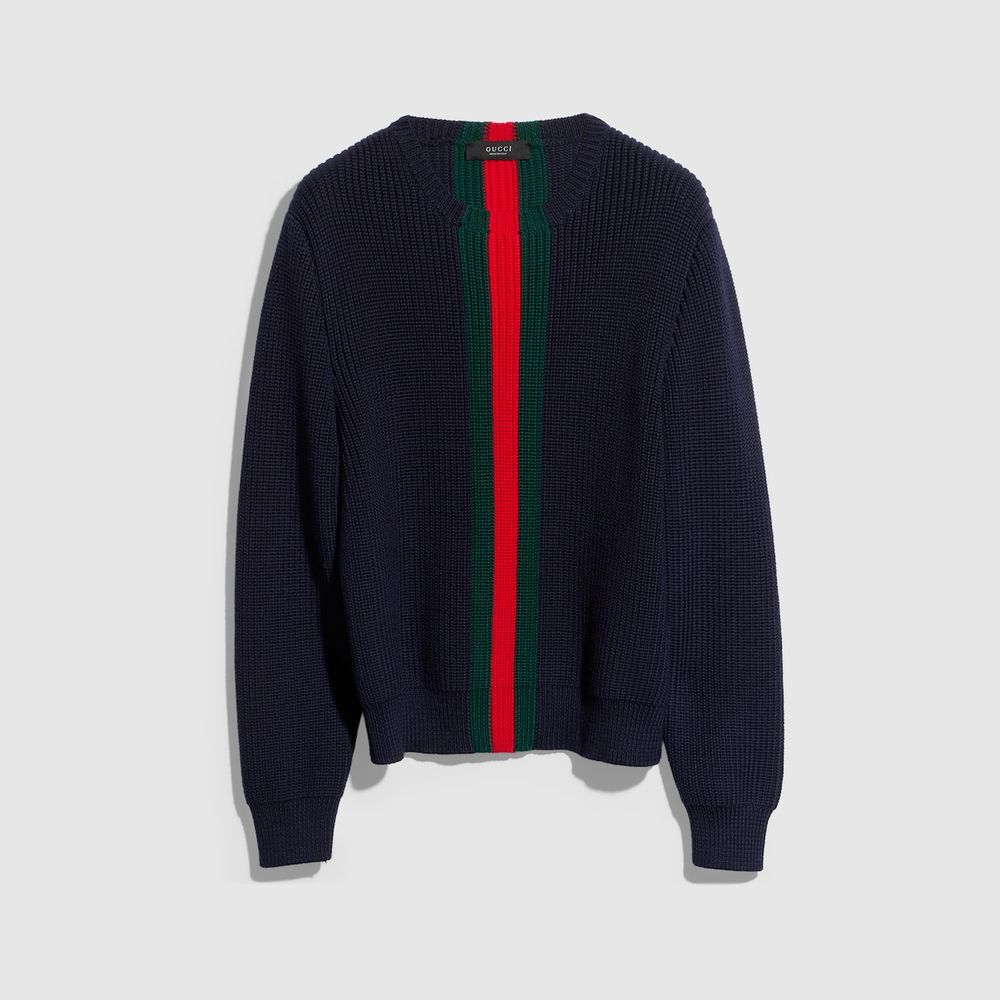 Fine Rib Wool Sweater with Web, Gucci